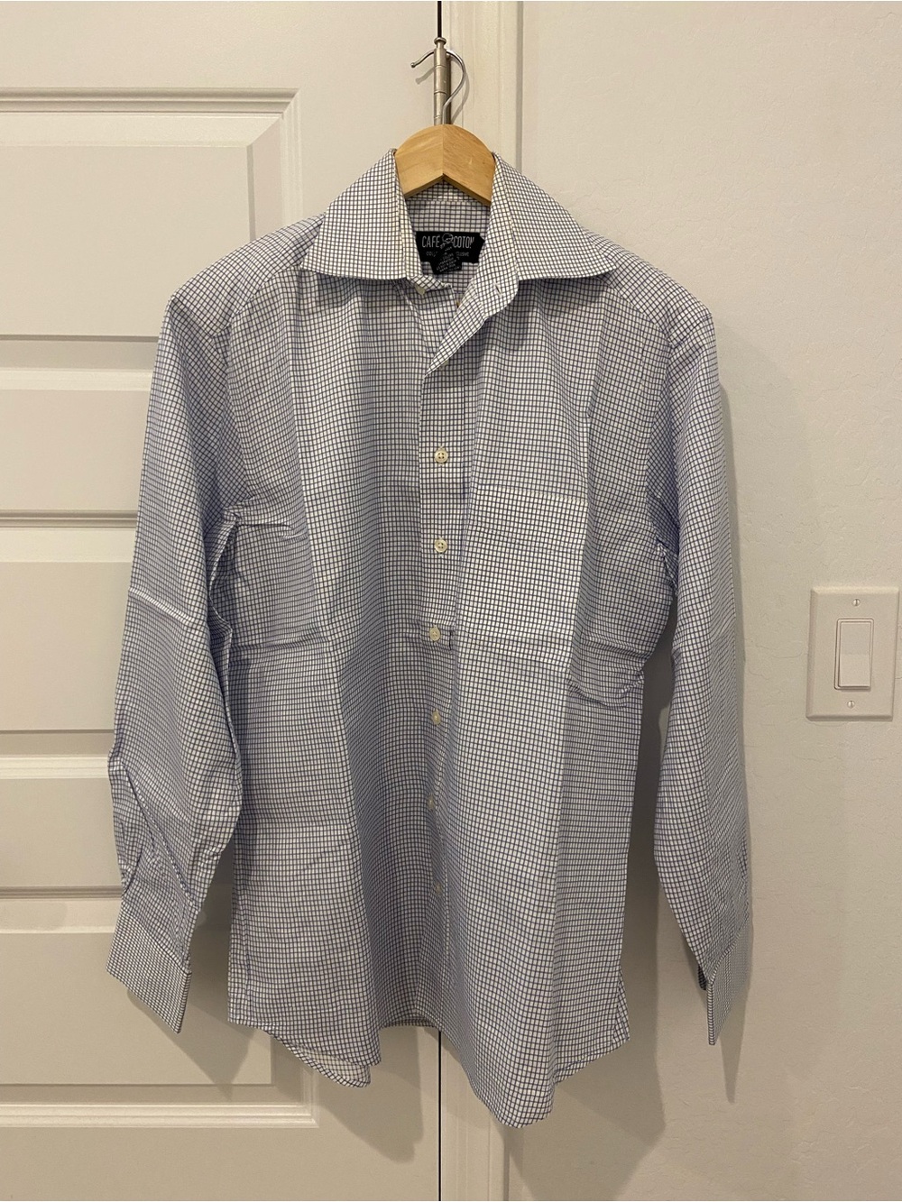 Cafe Coton Men's Blue Micro-Check Dress Shirt